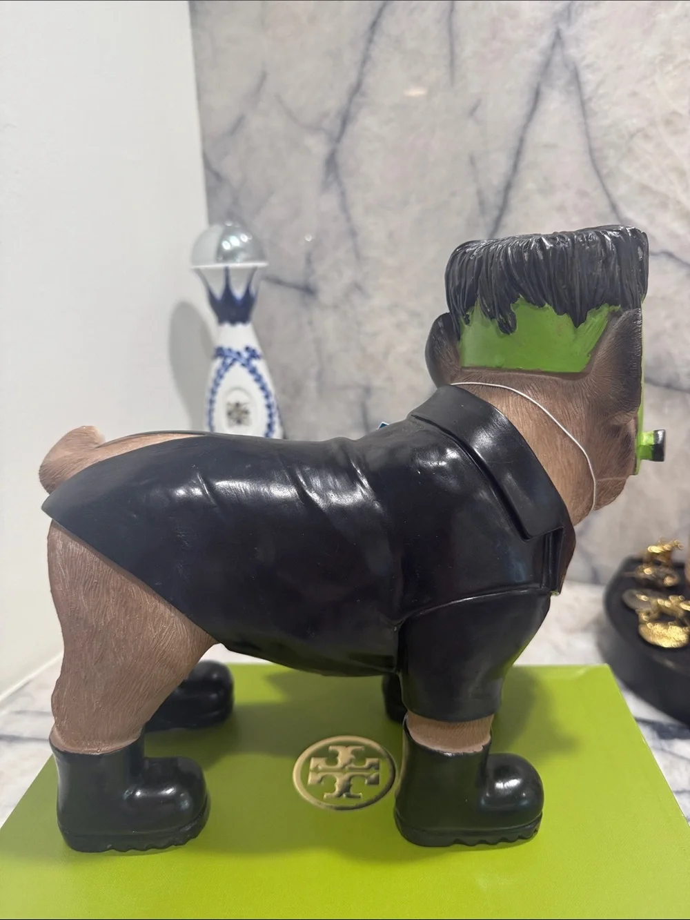 Halloween Bulldog Figurine as Frankenstein 9 1/2 inches tall. NWT